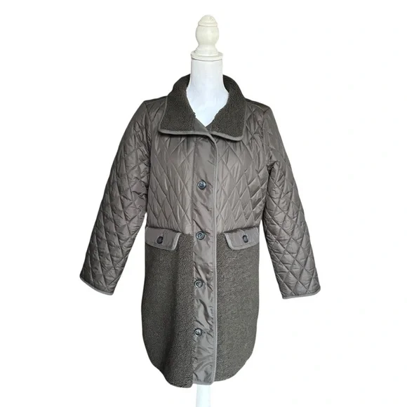 LOFT Quilted Sherpa Funnel Neck Jacket | Cozy Chic Neutral | MP - Picture 2 of 13